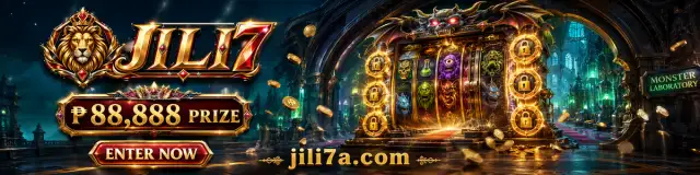 JILI7 slot world with bright reel imagery against a dark gold and ruby backdrop