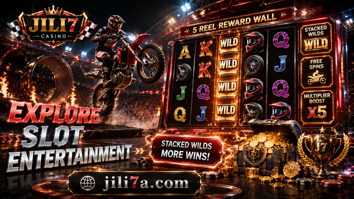 JILI7 slot games cabinet waking with gold reel edges, ruby shapes and lion details